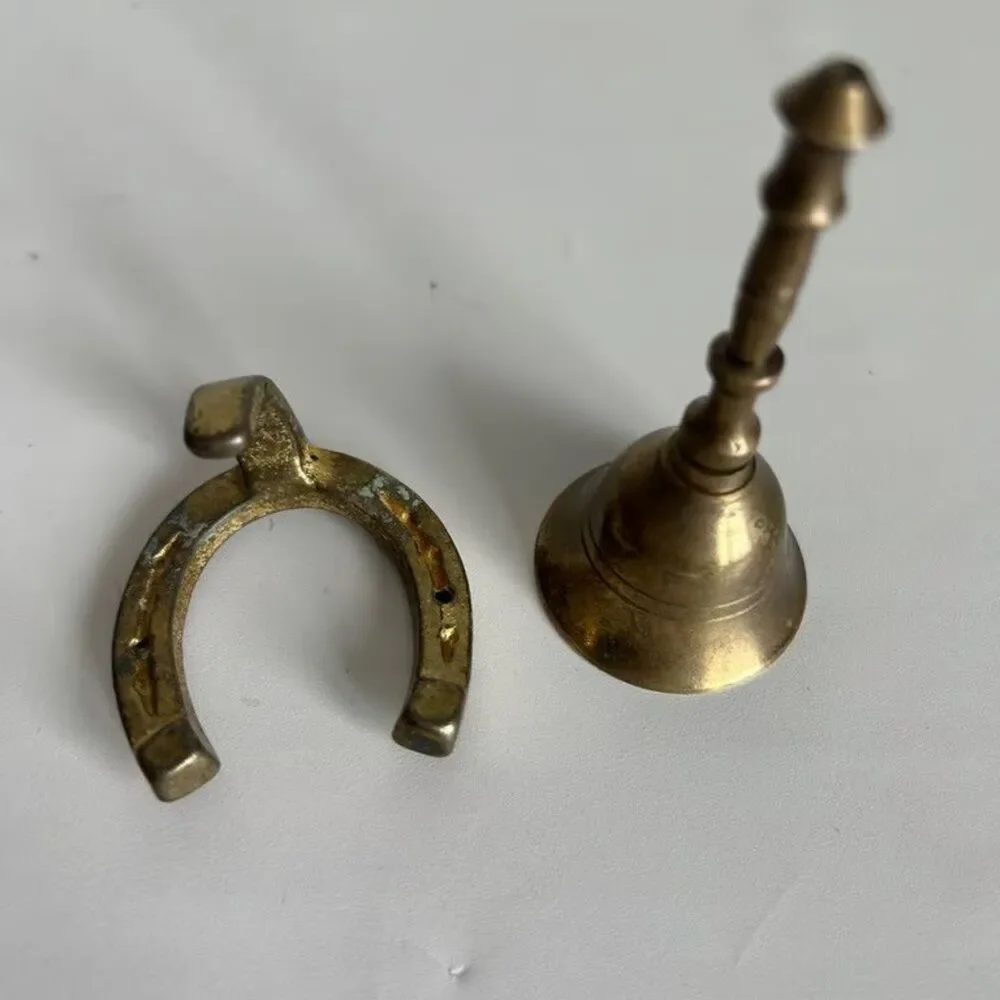 Vintage Brass Horseshoe Bell Wall Mount Door Shopkeepers Good Luck Equestrian